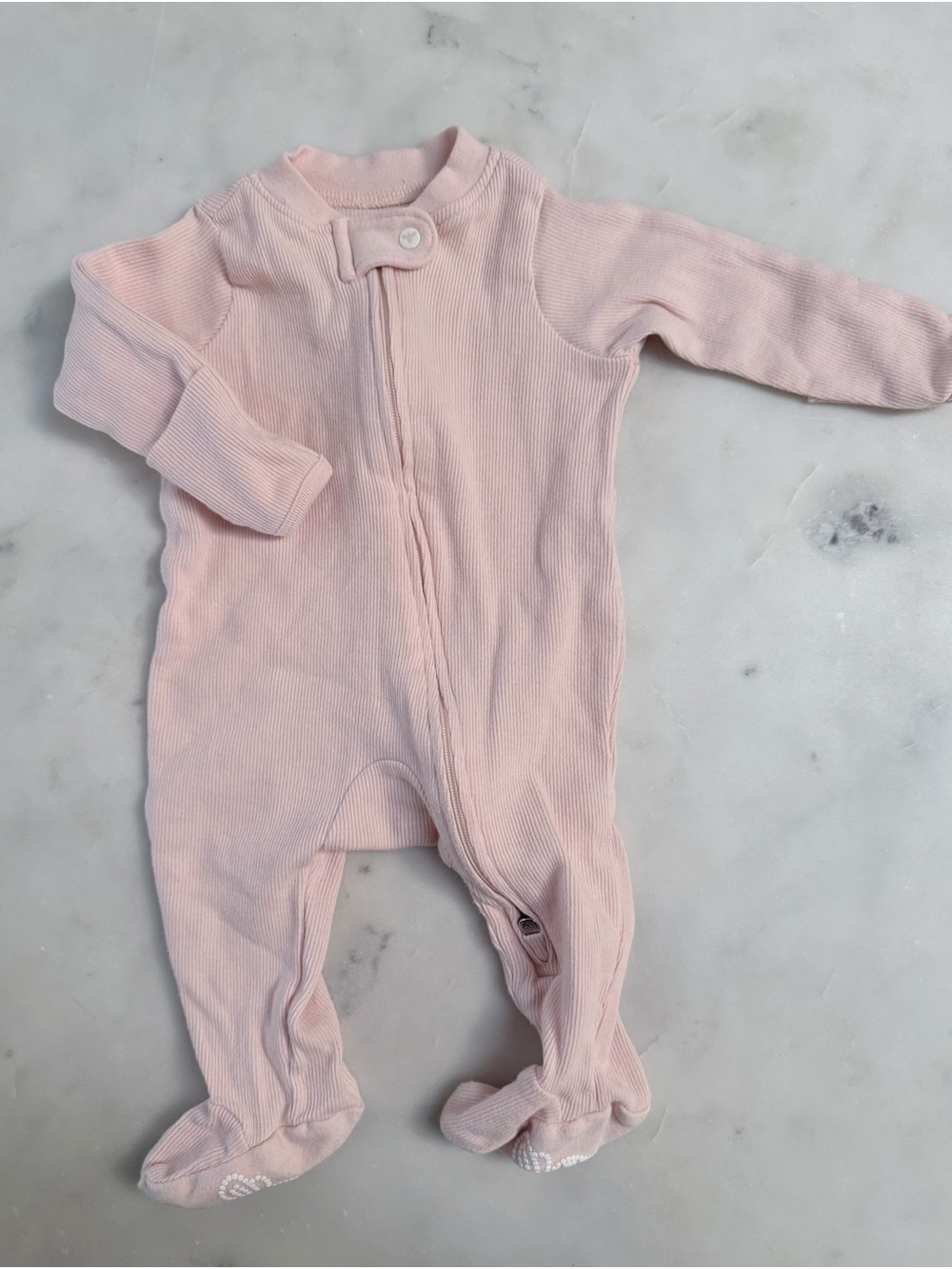 Burt's Bees Baby Light Pink Ribbed Footed One-Piece Pajamas